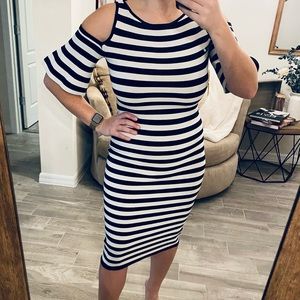 Michael Kors Striped Off-the-Shoulder Dress